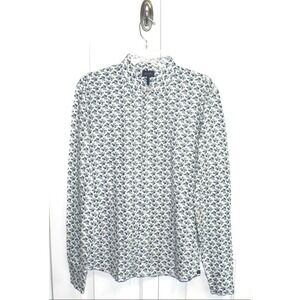 Good Man Brand Men's On Point Long Sleeve Stretch Button Up Shirt Blue Floral MD